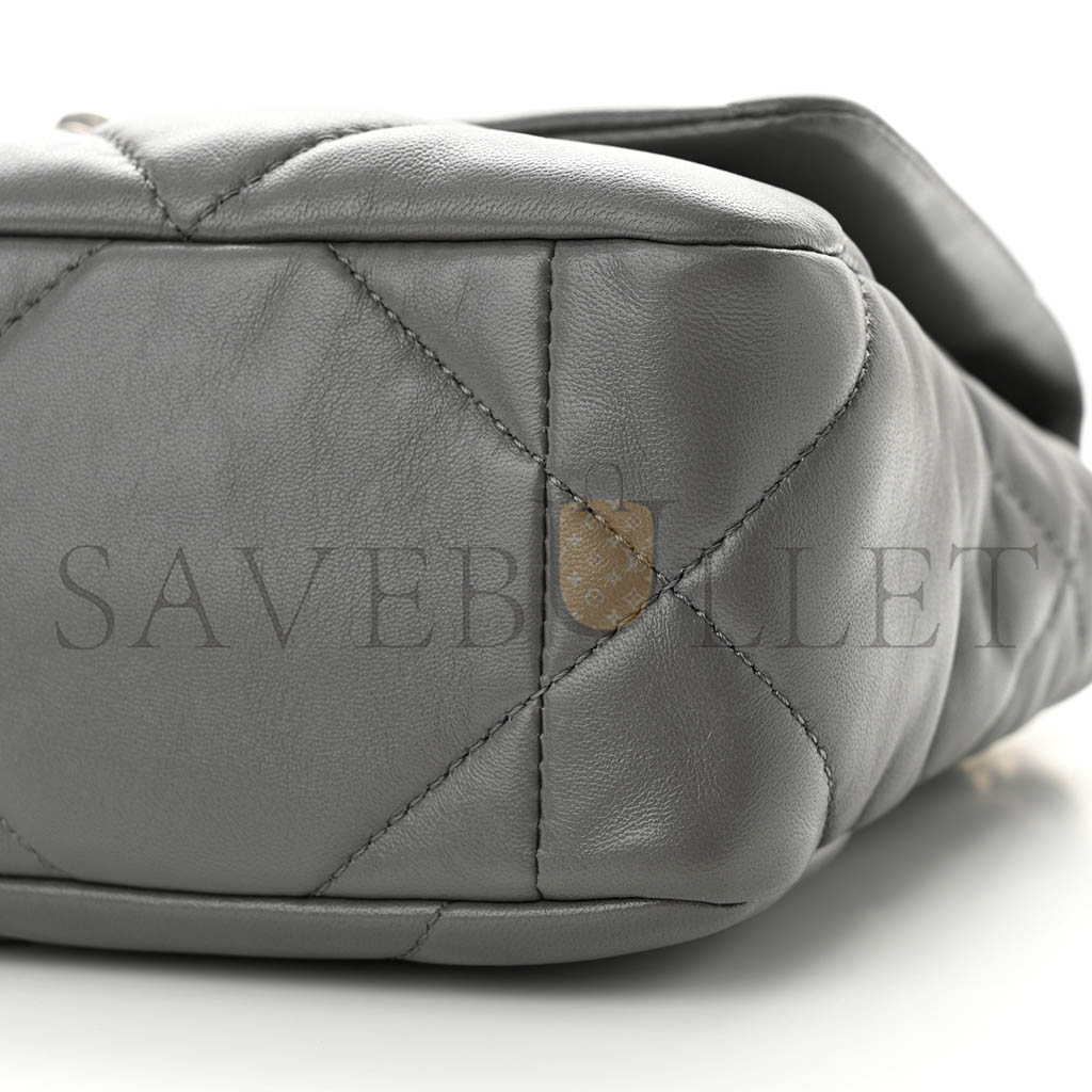 CHANEL LAMBSKIN QUILTED MEDIUM CHANEL 19 FLAP GREY AS1160 (26*16*9cm)